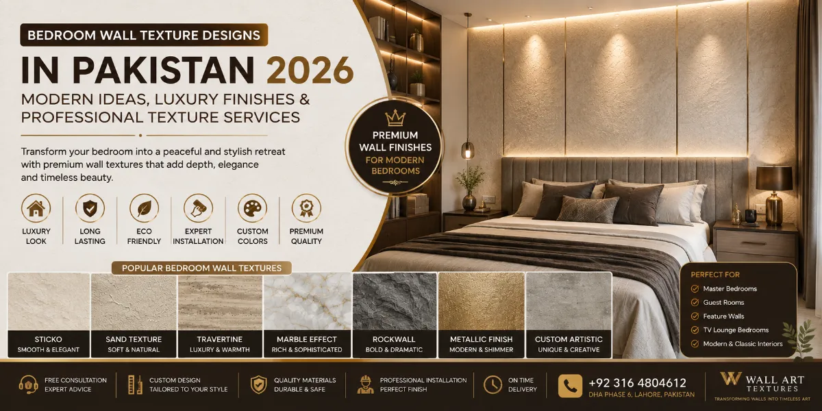Bedroom Wall Texture Designs in Pakistan 2026 | Modern Bedroom Feature Wall Ideas, Luxury Finishes & Interior Design Guide
