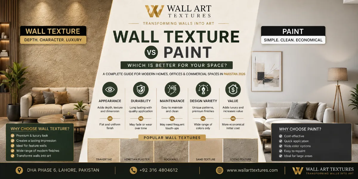 Wall Texture vs Paint in Pakistan 2026 | Which Wall Finish Is Better for Modern Homes, Offices & Luxury Interiors?