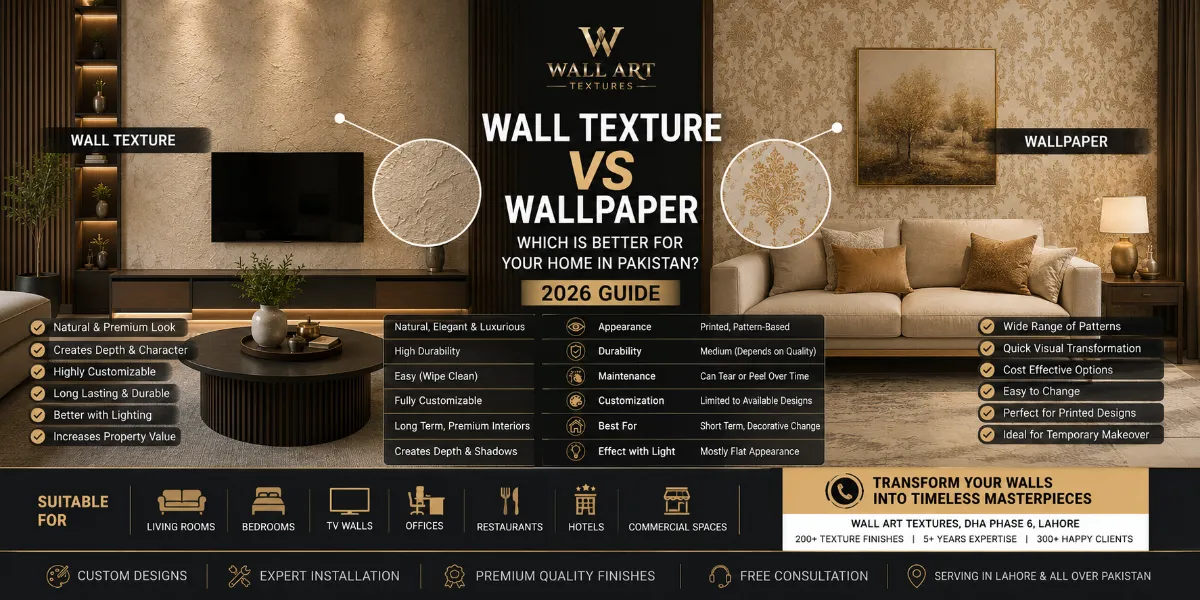 Wall Texture vs Wallpaper in Pakistan 2026: Which Is Better for Modern Homes, Offices & Luxury Interiors?